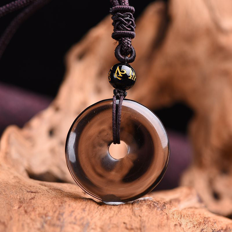 Obsidian Peace Disc Cord Necklace